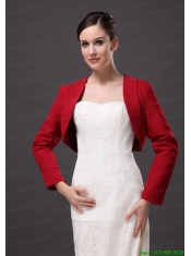 Red Satin Long Sleeves Jacket For Wedding Party