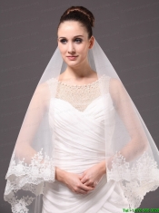 Romantic One-tier Cathedral Wedding Veil With Lace Applique Edge