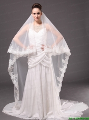Romantic One-tier Cathedral Wedding Veil With Lace Applique Edge