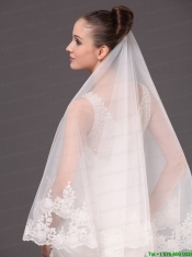 Romantic One-tier Cathedral Wedding Veil With Lace Applique Edge