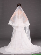 Romantic One-tier Cathedral Wedding Veil With Lace Applique Edge