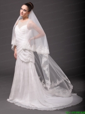 Romantic One-tier Cathedral Wedding Veil With Lace Applique Edge