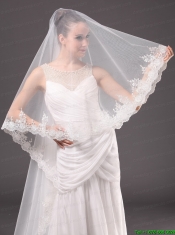 Romantic One-tier Cathedral Wedding Veil With Lace Applique Edge