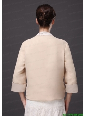 Satin Champagne 3/4  Sleeves Jacket For Other Formal Occasions With Beading Decorate