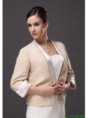 Satin Champagne 3/4  Sleeves Jacket For Other Formal Occasions With Beading Decorate