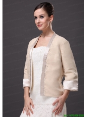 Satin Champagne 3/4  Sleeves Jacket For Other Formal Occasions With Beading Decorate