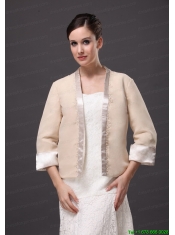 Satin Champagne 3/4 Sleeves Jacket For Other Formal Occasions With Beading Decorate
