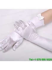 Satin Elbow Length Fingertips Bridal Gloves With Bow