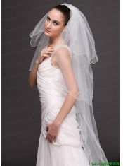 Three-Tier Tulle With Pearls Drop Veil