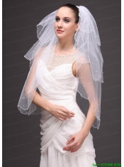 Three-tier Tulle  With Pearls Wedding Veil