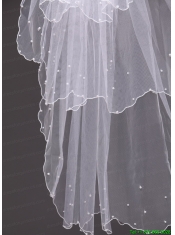 Three-tier Tulle  With Pearls Wedding Veil