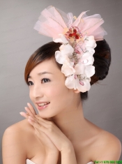 Tulle and Organza Beaded and Flowers Decorate Baby Pink Headpices