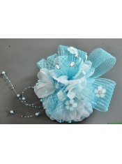 Tulle Aqua Blue Fully Handmade Headpices With Rhinestones and Flowers Decorate For Party