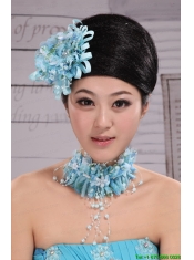 Tulle Aqua Blue Imitation Pearls and Flowers Decorate For Party In 2013 New York
