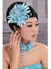 Tulle Aqua Blue Imitation Pearls and Flowers Decorate For Party In 2013 New York