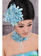 Tulle Aqua Blue Imitation Pearls and Flowers Decorate For Party In 2013 New York