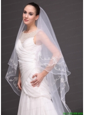 Two-tier Tulle With Pearls Fingertip Veil