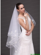 Two-tier Tulle With Pearls Fingertip Veil