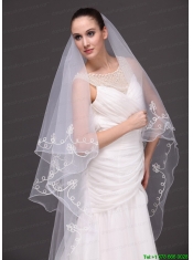 Two-tier Tulle With Pearls Fingertip Veil