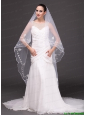 Two-tier Tulle With Pearls Fingertip Veil