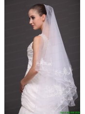 Two-tier Tulle With Pearls Fingertip Veil