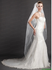 Two-tier Tulle With Pearls Fingertip Veil