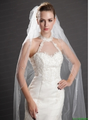 Two-tier Tulle With Pearls Fingertip Veil