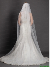 Two-tier Tulle With Pearls Fingertip Veil