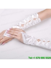 Unique Satin Fingerless Elbow Length Bridal Gloves With Butterfly-Shaped Flowers