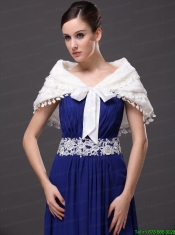 V-Neck White Wedding Party and Prom or Cocktail Faux Fur Wedding Wrap