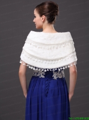 V-Neck White Wedding Party and Prom or Cocktail Faux Fur Wedding Wrap