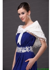 V-Neck White Wedding Party and Prom or Cocktail Faux Fur Wedding Wrap