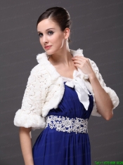 White Faux Fur Bowknot Fold-over Collar Prom Jacket