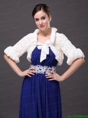 White Faux Fur Bowknot Fold-over Collar Prom Jacket
