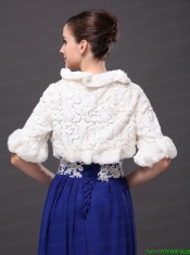 White Faux Fur Bowknot Fold-over Collar Prom Jacket
