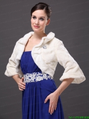 White Faux Fur Open Front Fold-over Collar Prom Jacket