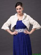 White Faux Fur Open Front Fold-over Collar Prom Jacket