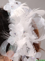 White Hand Made Flowers Feather Wedding Fascinators