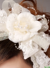White Imitation Pearls Flower Sweet Tulle Fascinators