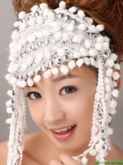 White Inexpensive Fascinator With Special Fabric