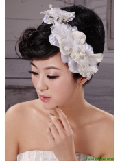 White Tulle Imitation Pearls With Hand Made Flowers Fascinators