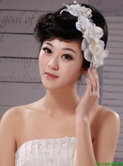 White Tulle Imitation Pearls With Hand Made Flowers Fascinators