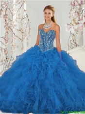 2015 Detachable Beading and Ruffles Aqua Blue Quince Dresses