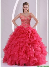 2015 Detachable Beading and Ruffles Quince Dresses in Red