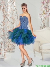 2015 Detachable Beading and Ruffles Quince Dresses in Royal Blue and Teal