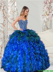 2015 Detachable Beading and Ruffles Quince Dresses in Royal Blue and Teal
