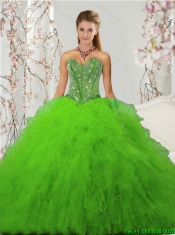 2015 Detachable Beading and Ruffles Spring Green Sweet 15 Dresses