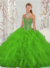 2015 Detachable Beading and Ruffles Spring Green Sweet 15 Dresses
