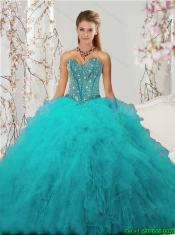 2015 Detachable Beading and Ruffles Sweet 15 Dresses in Turquoise
