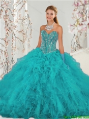 2015 Detachable Beading and Ruffles Sweet 15 Dresses in Turquoise